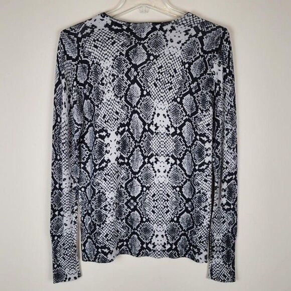 Halogen Size S NWOT Snake Print Lightweight Crewneck Sweater Black Tan - Picture 5 of 10
